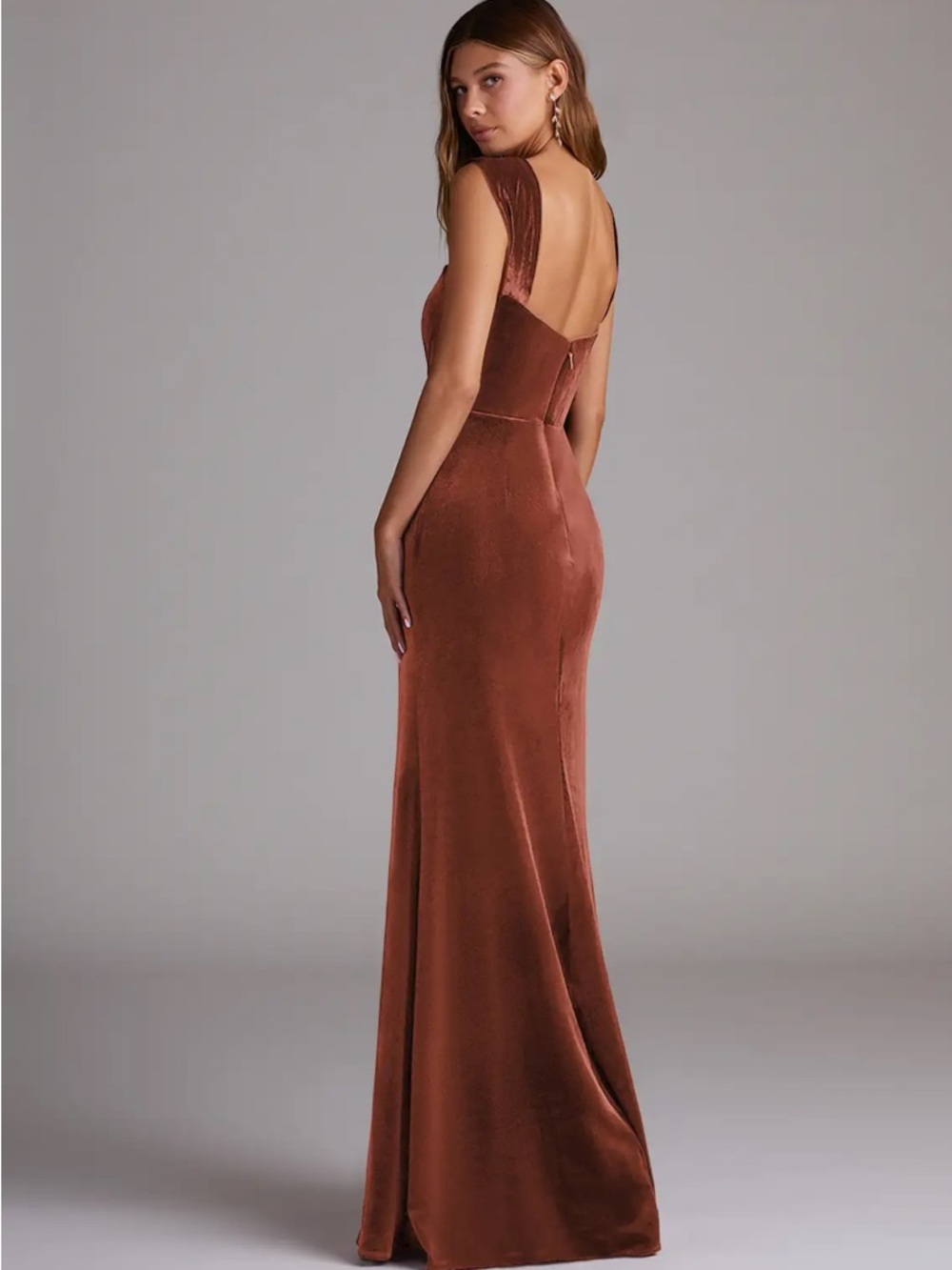 Azazie Terracotta Velvet Junia Bridesmaid Dress - NWT - Picture 3 of 8